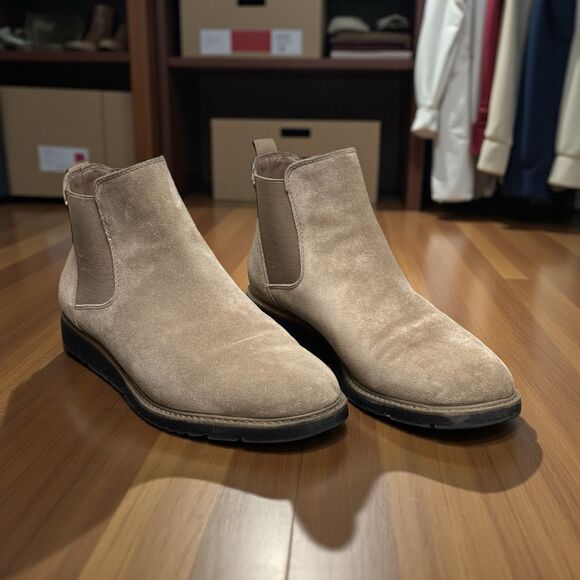 Franco Sarto Tan Suede Leather Ankle Booties Womens Size 9.5M Slip On Boots EUC - Picture 1 of 11